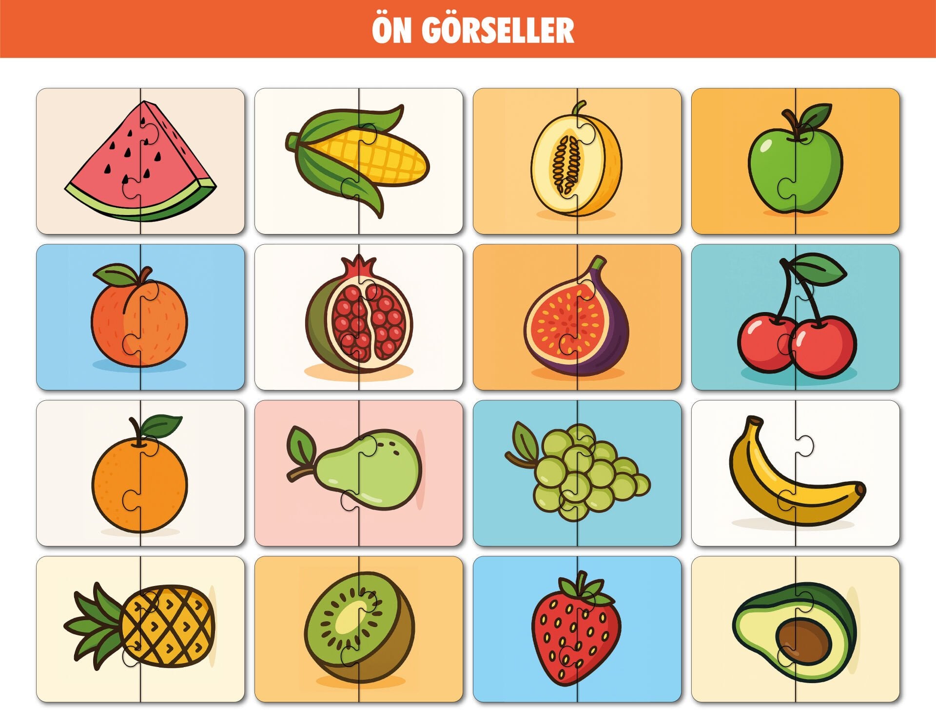 16 Parça Meyveler Alemi | Zeka Geliştirici Eşleştirme Puzzle Eğitim Seti