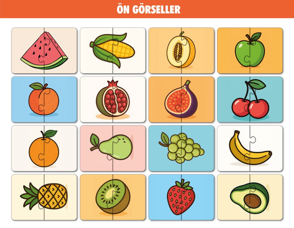 16 Parça Meyveler Alemi | Zeka Geliştirici Eşleştirme Puzzle Eğitim Seti