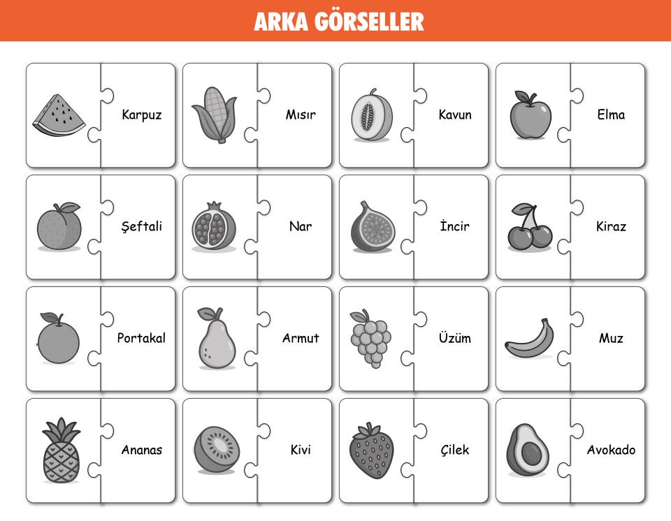 16 Parça Meyveler Alemi | Zeka Geliştirici Eşleştirme Puzzle Eğitim Seti