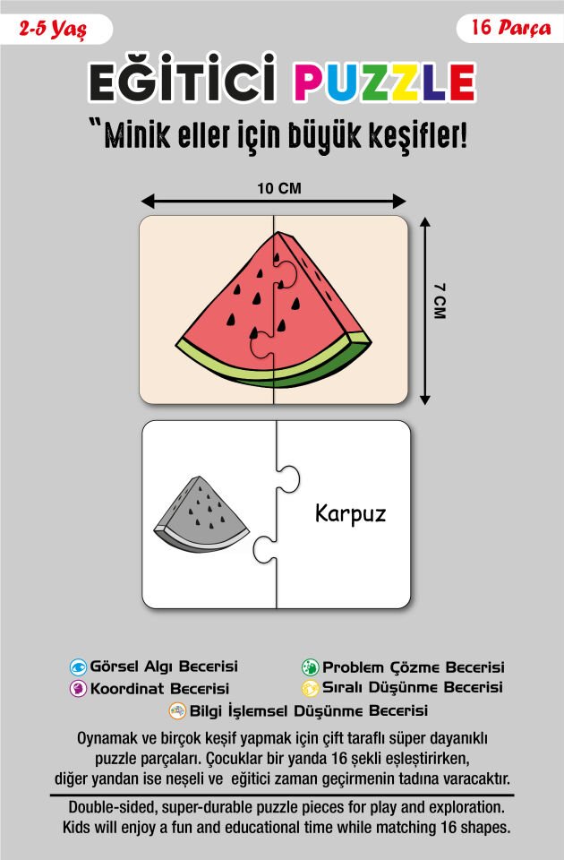 16 Parça Meyveler Alemi | Zeka Geliştirici Eşleştirme Puzzle Eğitim Seti