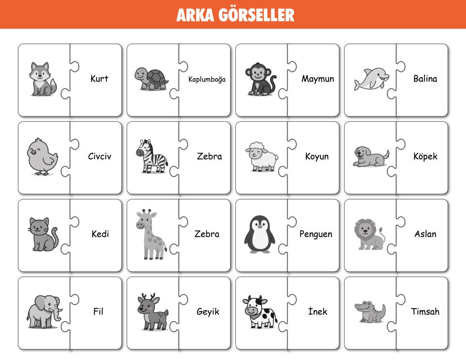 16 Parça Hayvanlar Alemi | Zeka Geliştirici Eşleştirme Puzzle Eğitim Seti
