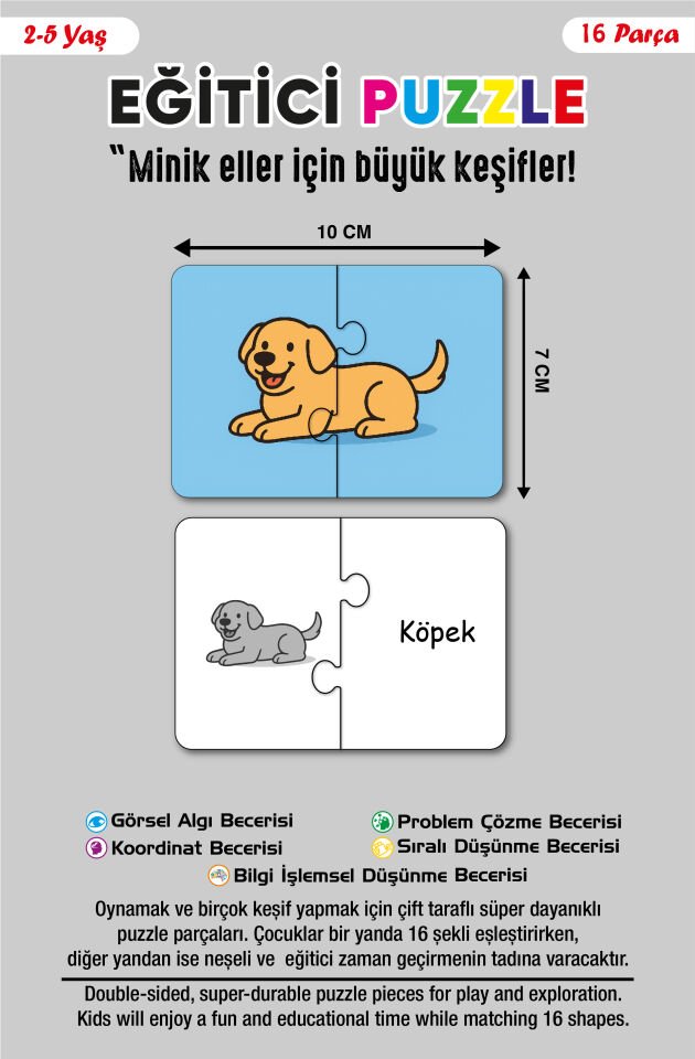 16 Parça Hayvanlar Alemi | Zeka Geliştirici Eşleştirme Puzzle Eğitim Seti