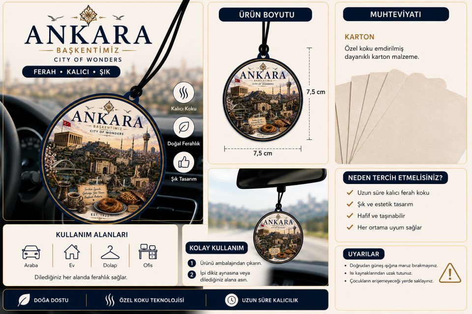 Ankara Şehri Tasarımlı Oto Kokusu,Araba Kokusu,Oto Aksesuarı ve Dikiz Ayna Süsü