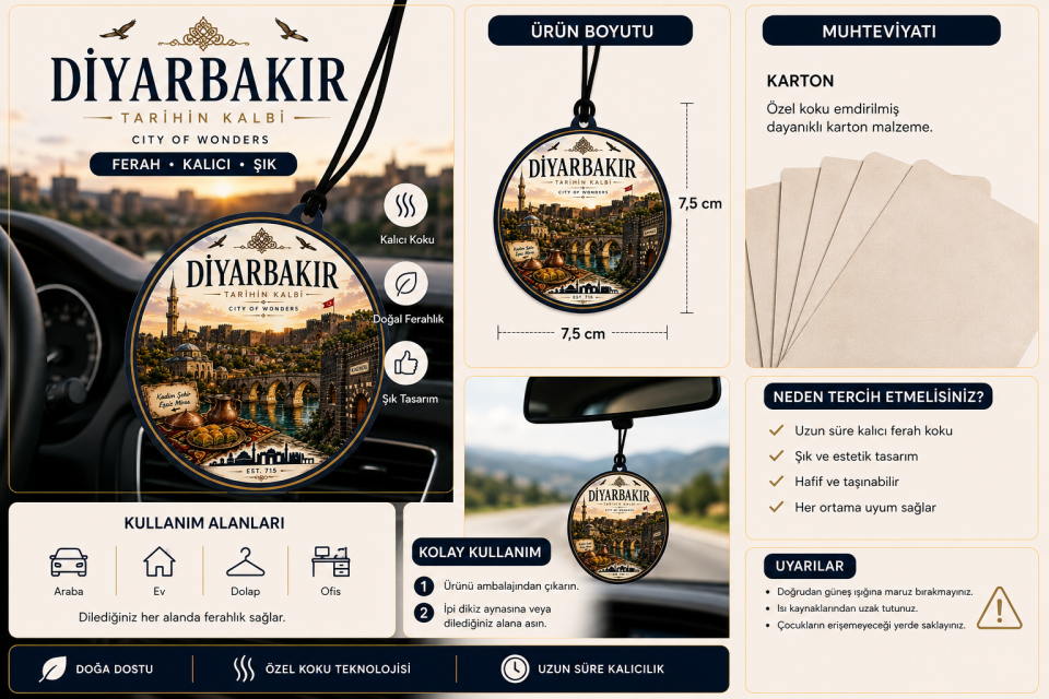 Diyarbakır Şehri Tasarımlı Oto Kokusu,Araba Kokusu,Oto Aksesuarı ve Dikiz Ayna Süsü