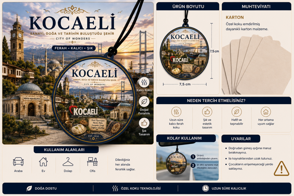 Kocaeli Şehri Tasarımlı Oto Kokusu,Araba Kokusu,Oto Aksesuarı ve Dikiz Ayna Süsü