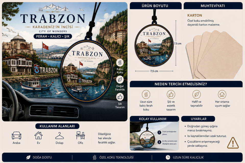 Trabzon Şehri Tasarımlı Oto Kokusu,Araba Kokusu,Oto Aksesuarı ve Dikiz Ayna Süsü