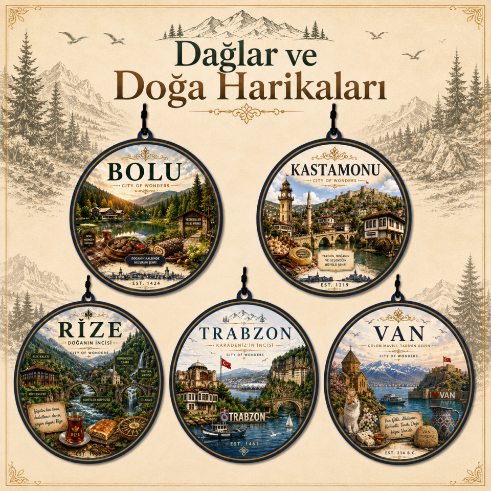 5 Adet Dağlar ve Doğa Harikaları Tasarımlı Oto Kokusu,Araba Kokusu,Oto Aksesuarı ve Dikiz Ayna Süsü