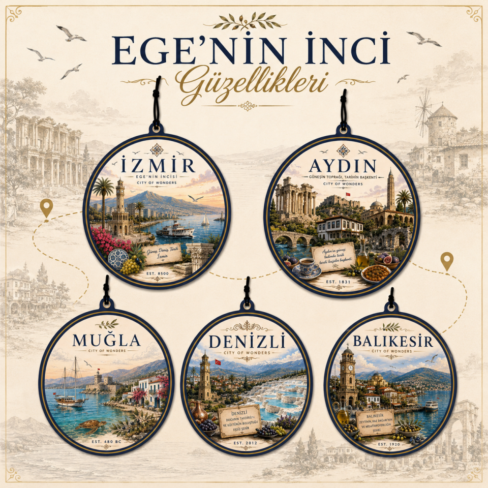 5 Adet Ege'nin İnci Güzellikleri Tasarımlı Oto Kokusu,Araba Kokusu,Oto Aksesuarı ve Dikiz Ayna Süsü