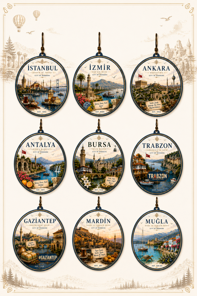 9 Adet Türkiye'nin Turizm Yıldızları Oto Kokusu,Araba Kokusu,Oto Aksesuarı ve Dikiz Ayna Süsü